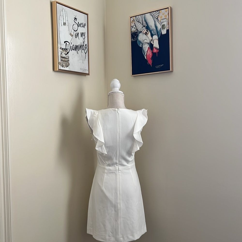 ๐ French Connection White Mini Dress with Ruffle Sleeves - Picture 7 of 15